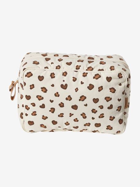 Kinder Waschbeutel, Kosmetiktasche Oeko-Tex, personalisierbar hellbeige leoprint+wollweiß füchse+wollweiß herzen 3