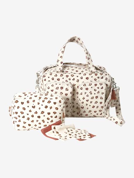 Kinder Waschbeutel, Kosmetiktasche Oeko-Tex, personalisierbar - hellbeige leoprint+wollweiß füchse+wollweiß herzen - 2