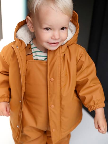 Baby-Set: Thermo-Regenjacke mit Webpelz und Matschhose, Recycling-Polyester karamell 10