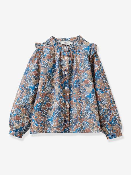 Mädchen Bluse mit Liberty-Print CYRILLUS weiß bedruckt 1