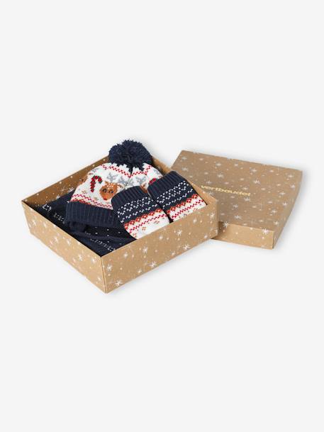 Jungen Baby Weihnachts-Geschenkset: Mütze, Fäustlinge & Rundschal - marine - 2