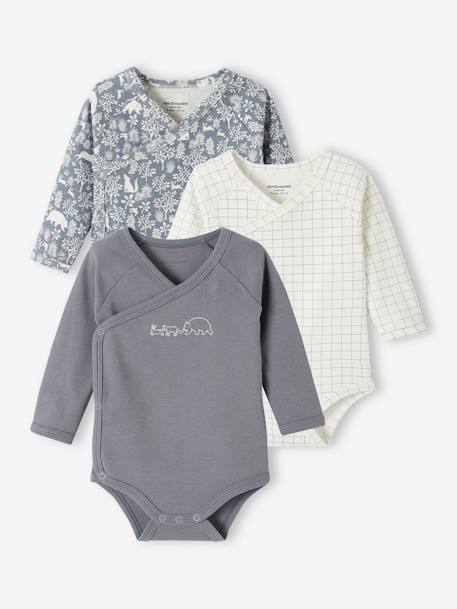 3er-Pack Baby Wickelbodys, Bio-Baumwolle - jeansblau+pudrig rosa - 1