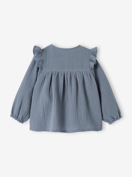 Mädchen Baby Volant-Bluse - altrosa+eisblau+himmelblau - 14