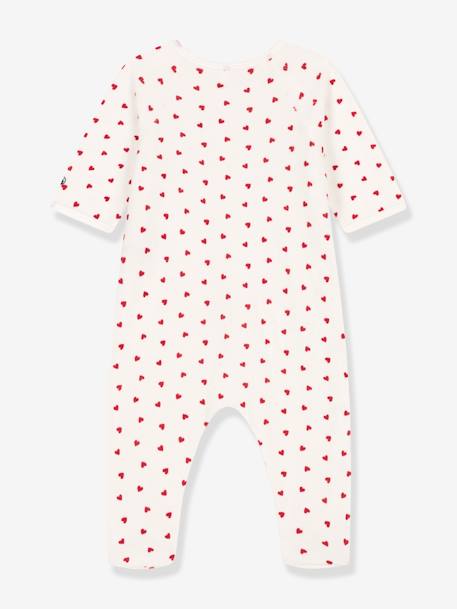 Baby Samt-Strampler mit Herzen PETIT BATEAU - weiß bedruckt - 2