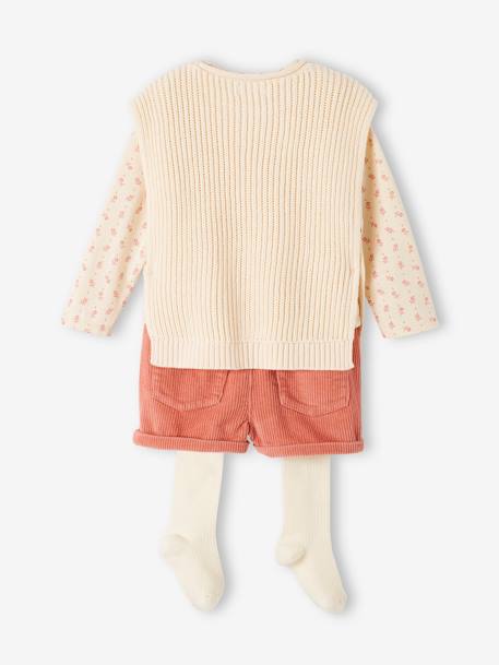 Mädchen Baby-Set: Shirt, Shorts, Pullunder & Strumpfhose altrosa+jeansblau 8