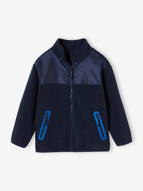 Jungen Fleecejacke mit Wal-Applikation marine+tannengrün 1