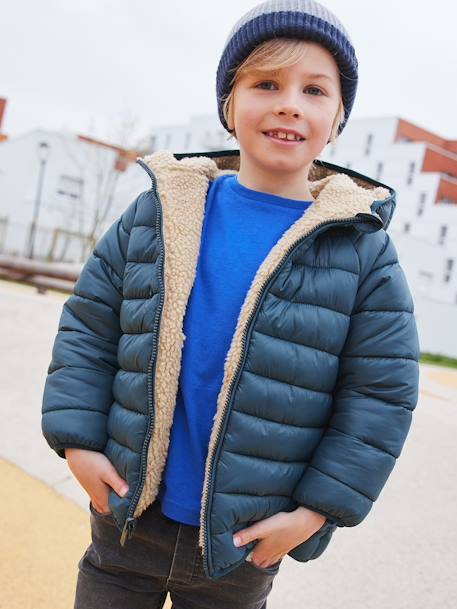 Jungen Wende-Steppjacke mit Teddyfleece, Recycling-Polyester-Wattierung marine+tannengrün 15