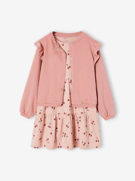 Mädchen Set: Shirtkleid & Cardigan karamell+pudrig rosa 6