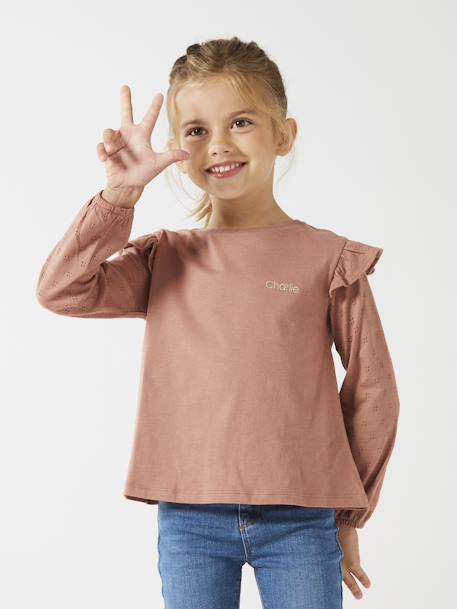 Mädchen Blusenshirt BASIC, personalisierbar Oeko-Tex - marine+rosenholz+wollweiß - 5