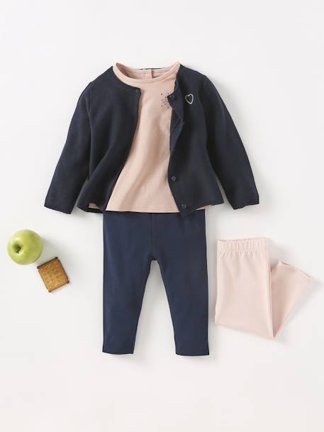 2er-Pack Mädchen Baby Leggings BASIC - nachtblau+rosa+wollweiß - 2