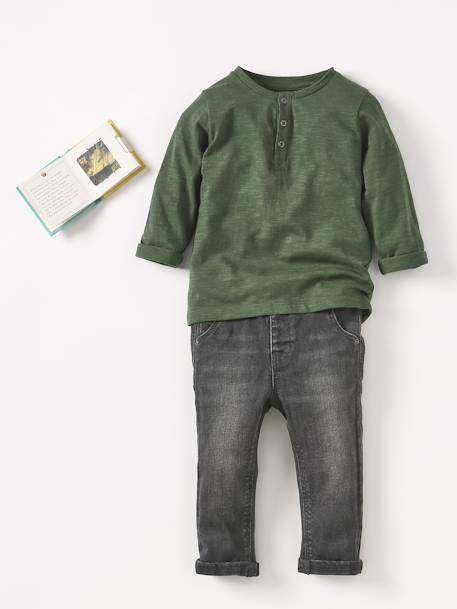 Jungen Baby Henley-Shirt BASIC, personalisierbar Oeko-Tex - dunkelgrün+nachtblau+pfirsich+sand - 3