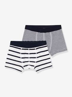 Jungenkleidung-Unterwäsche & Socken-Unterhosen & Boxershorts-2er-Pack Jungen Boxershorts mit Streifen PETIT BATEAU, Bio-Baumwolle