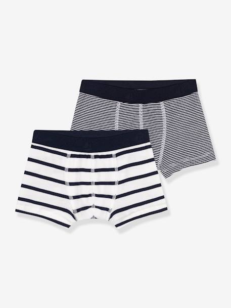 2er-Pack Jungen Boxershorts mit Streifen PETIT BATEAU, Bio-Baumwolle set weiß 1