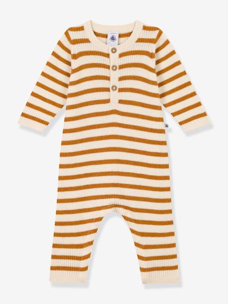 Baby Strickoverall mit Streifen PETIT BATEAU - beige - 1