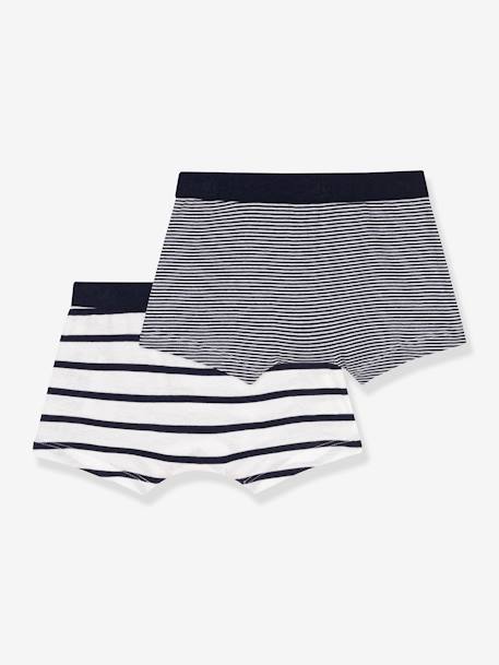 2er-Pack Jungen Boxershorts mit Streifen PETIT BATEAU, Bio-Baumwolle set weiß 2