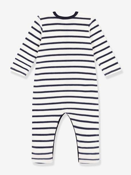 Baby Samt-Strampler mit Streifen PETIT BATEAU weiß bedruckt 2