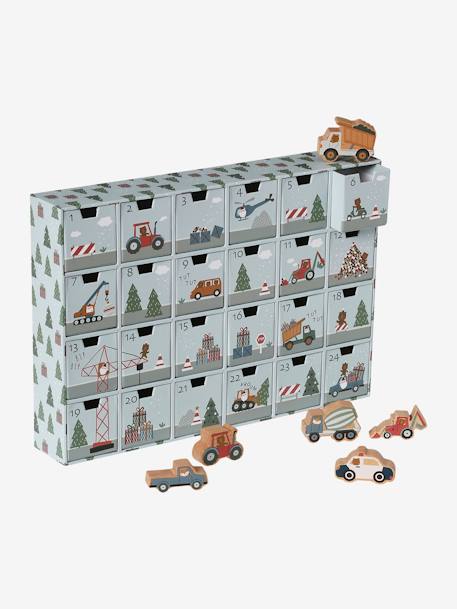 Kinder Adventskalender mit Spielzeug aus Holz FSC® hellgrau/fahrzeuge+hellgrau/waldtiere+natur+rot 1