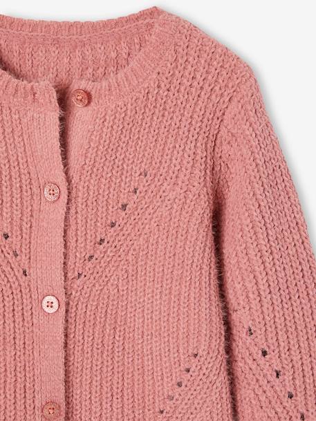 Mädchen Cardigan aus Chenille-Garn grün+rosenholz 6