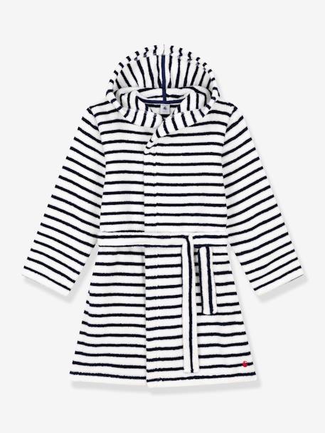 Kinder Bademantel aus Frottee PETIT BATEAU, Streifen weiß bedruckt 1