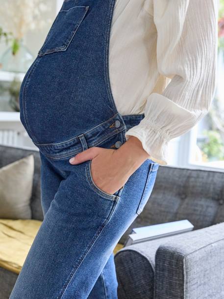 Latzjeans für Schwangerschaft & Stillzeit, Mom-Fit double stone+dunkelblau 10