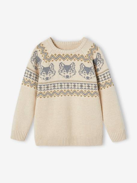 Jungen Pullover, Jacquardmuster Oeko-Tex - weiß meliert - 1