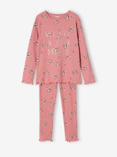 Maedchenkleidung-Mädchen Schlafanzug mit Blumenmuster, gerippt Oeko-Tex