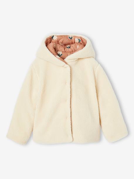 Wendbare Mädchen Kapuzen-Steppjacke mit Teddyfleece, Wattierung Recycling-Polyester hellbraun 2