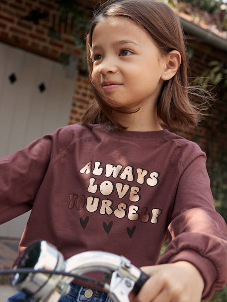 Mädchen Shirt mit Glanz-Schrift, A-Linie pudrig rosa+schokolade 7