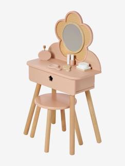 Kinderzimmer-Kindermöbel-Schminktische-Kinder Schminktisch mit Zubehör, Holz FSC® und Rattangeflecht