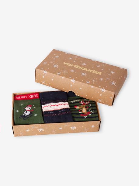 Jungen Weihnachts-Geschenkset: 3er-Pack Socken Oeko-Tex tannengrün 5