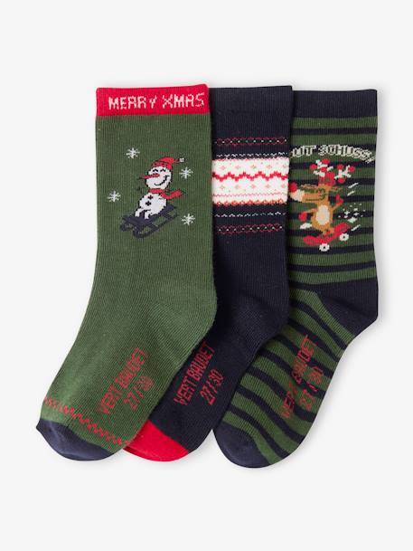 Jungen Weihnachts-Geschenkset: 3er-Pack Socken Oeko-Tex tannengrün 4