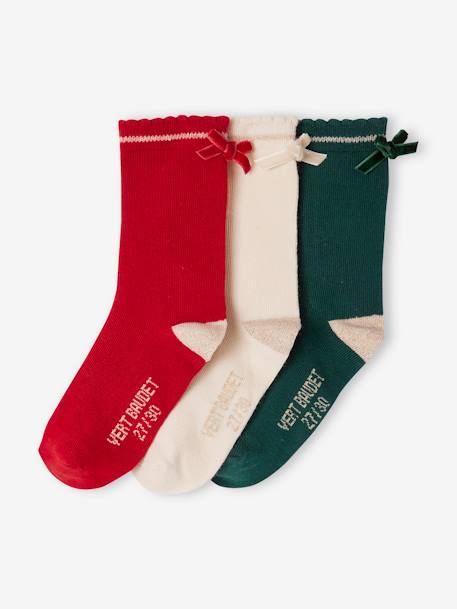 Mädchen Weihnachts-Geschenkset: 3er-Pack Socken mit Schleife rot 3