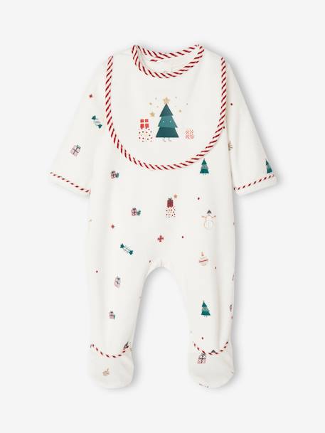 Weihnachtliches Baby Geschenk-Set: Samt-Strampler & Lätzchen Oeko-Tex - wollweiß - 5