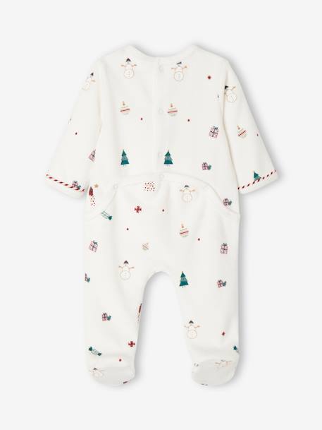 Weihnachtliches Baby Geschenk-Set: Samt-Strampler & Lätzchen Oeko-Tex wollweiß 2