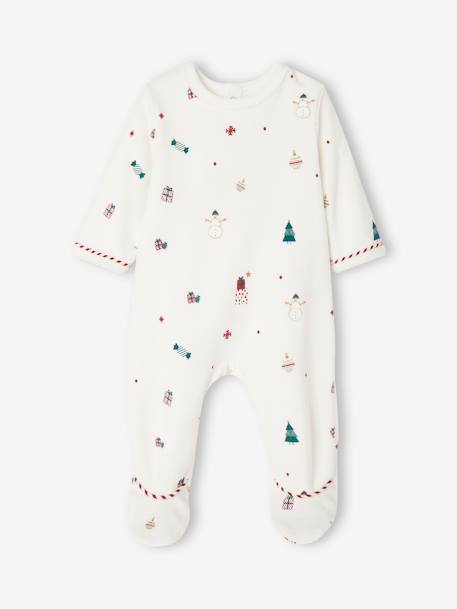 Weihnachtliches Baby Geschenk-Set: Samt-Strampler & Lätzchen Oeko-Tex - wollweiß - 6