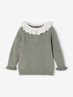 Babymode-Baby Strickpullover, Kragen mit Lochstickerei