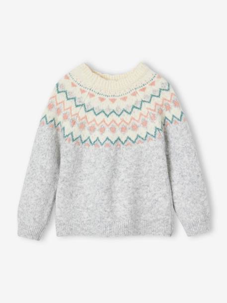 Mädchen Jacquard-Pullover grau meliert+wollweiß 2