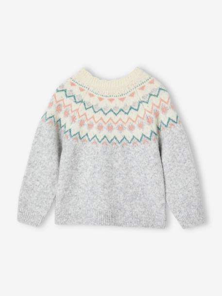 Mädchen Jacquard-Pullover grau meliert+wollweiß 3