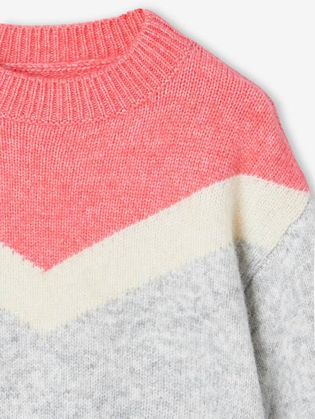 Mädchen Pullover, Colorblock - grau meliert - 4