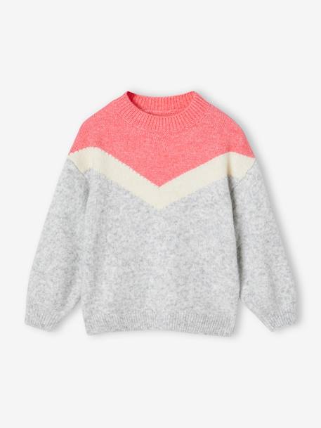 Mädchen Pullover, Colorblock - grau meliert+rosenholz - 2