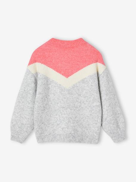 Mädchen Pullover, Colorblock - grau meliert - 3