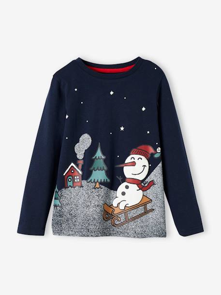 Weihnachtliches Jungen Shirt mit Schneemann marine 1