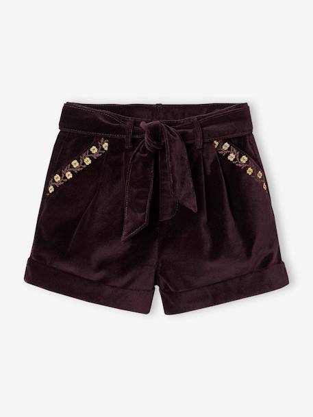 Mädchen Shorts aus Samt - aubergine+marine+rot - 1