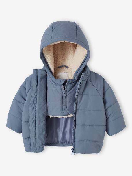 Baby Winterjacke mit abnehmbarer Kapuze, Recycling-Polyester - graublau - 6