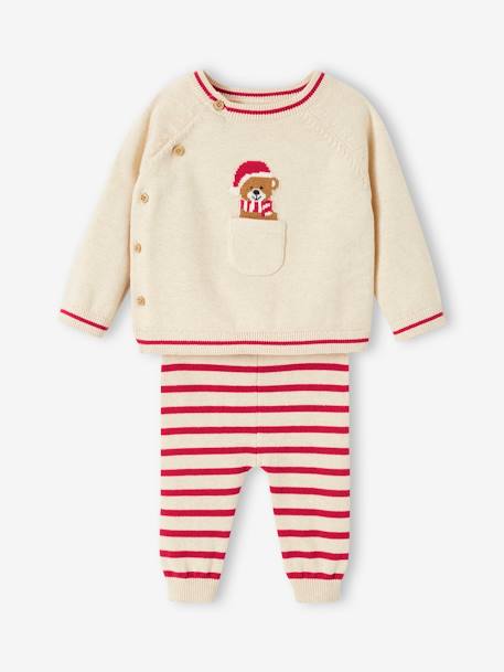 Baby Weihnachts-Set: Pullover & Hose Oeko-Tex - beige meliert - 1