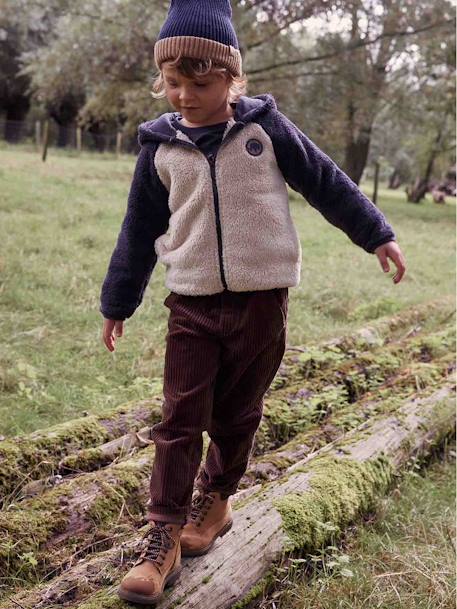 Jungen Cordhose mit Dehnbund - karamell+tannengrün - 1