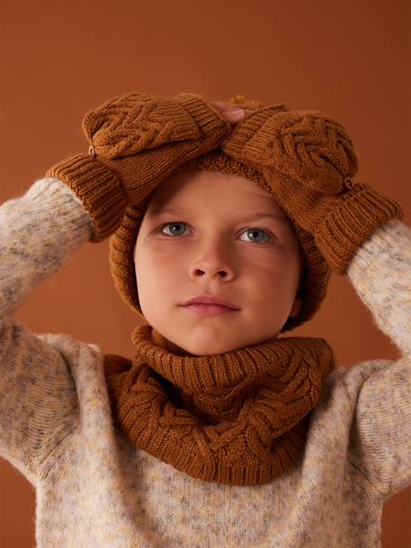 Jungen-Set: Mütze, Rundschal & Handschuhe ocker+tannengrün 3