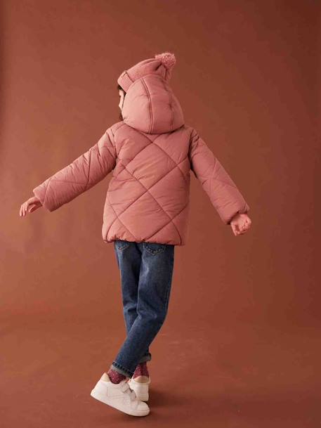 Mädchen Kapuzen-Steppjacke mit Teddyfleece-Futter, Wattierung Recycling-Polyester - blush - 9