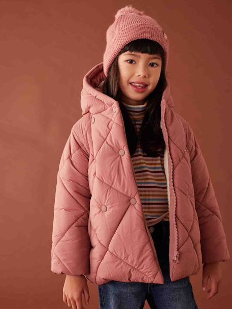 Mädchen Kapuzen-Steppjacke mit Teddyfleece-Futter, Wattierung Recycling-Polyester - blush - 7