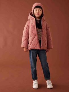 -Mädchen Kapuzen-Steppjacke mit Teddyfleece-Futter, Wattierung Recycling-Polyester